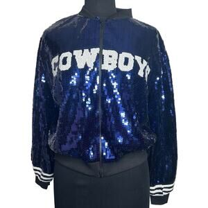 ⁀➷ Dallas Cowboys Football Lightweight Sequin Jacket Sweater Women’s Medium (F)